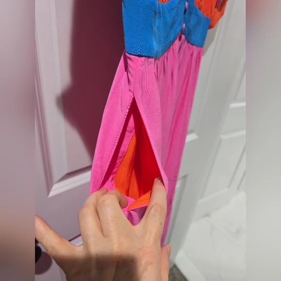 NWT Boden Pink Elsa Midi Tea Dress, Pink, Blue And Orange W/ Buttons - Picture 5 of 13